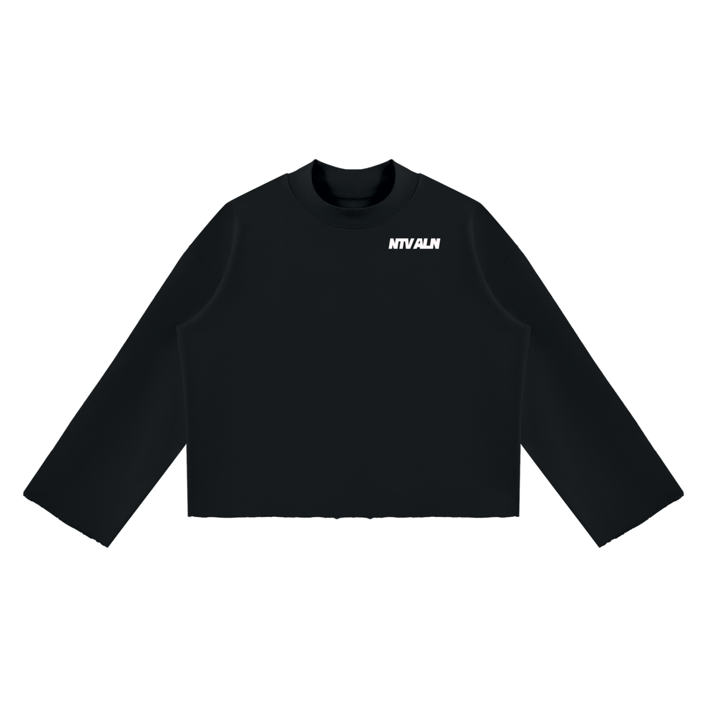 Existentail Mock Neck Raw Edge Boxy Sweatshirt