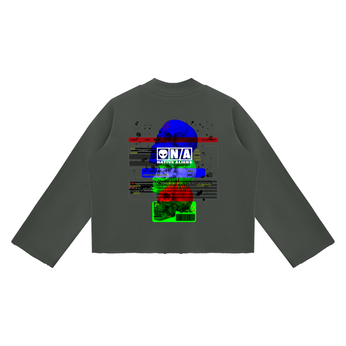 Existentail Mock Neck Raw Edge Boxy Sweatshirt