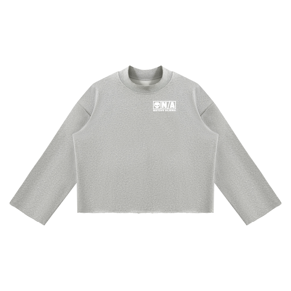 Existentail Mock Neck Raw Edge Boxy Sweatshirt