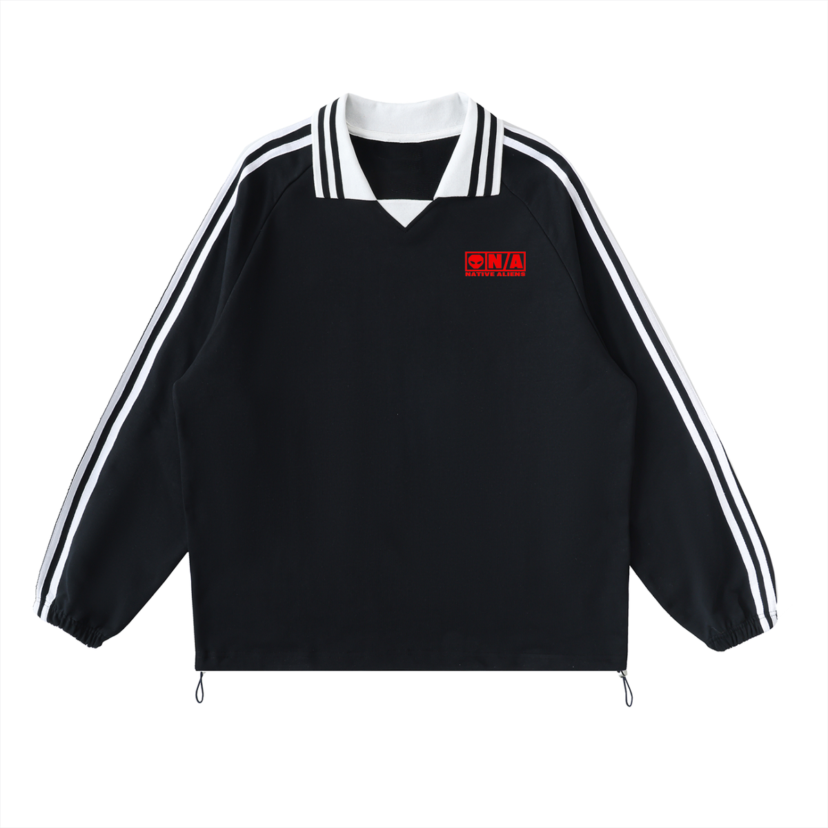 Contrast Striped Lapel Collar Sweatshirt