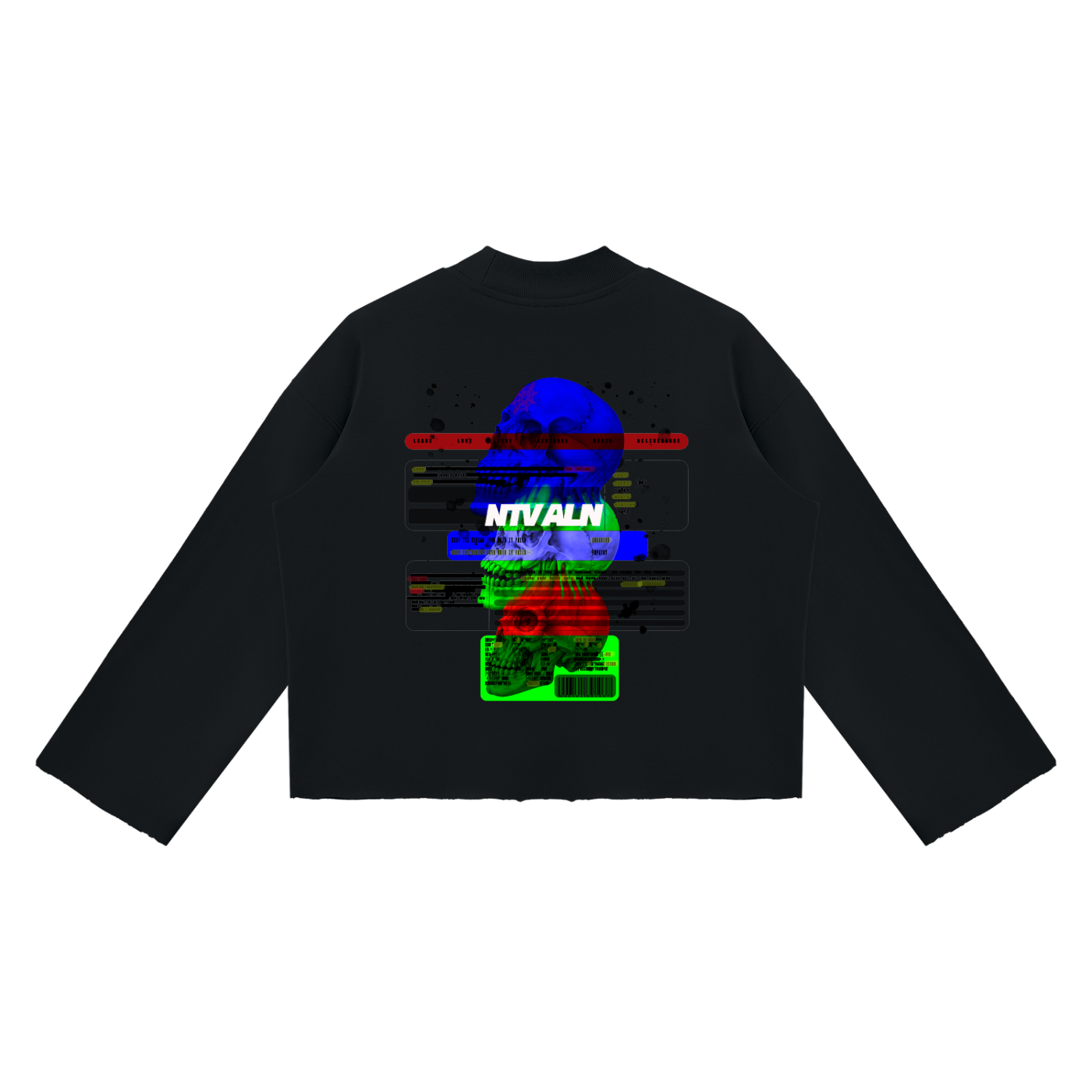 Existentail Mock Neck Raw Edge Boxy Sweatshirt