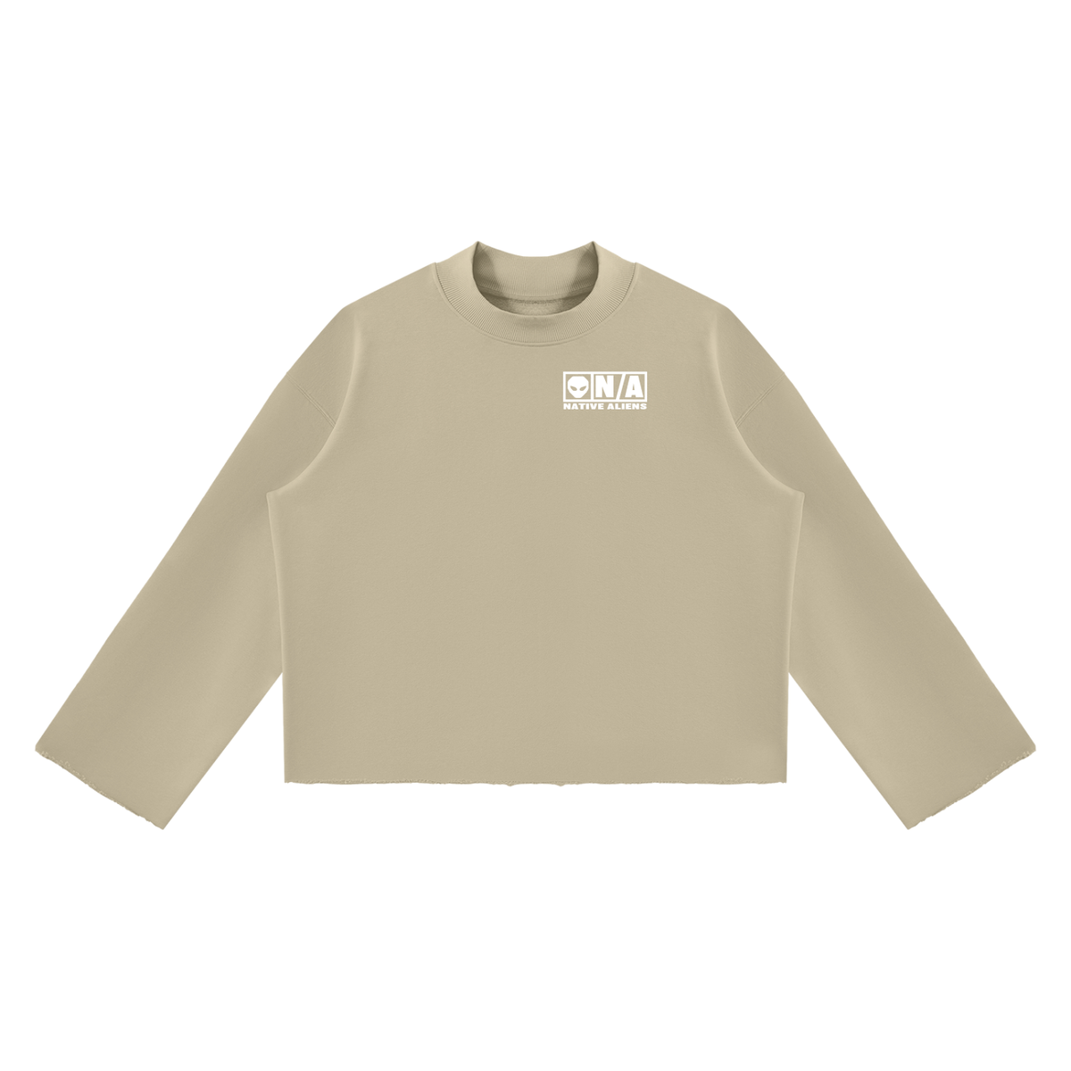 Existentail Mock Neck Raw Edge Boxy Sweatshirt