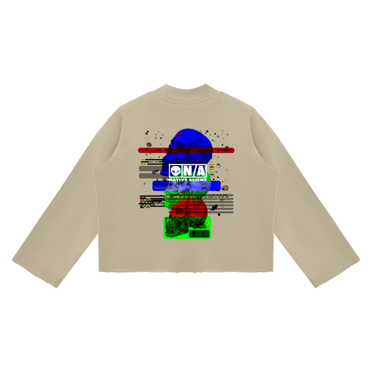 Existentail Mock Neck Raw Edge Boxy Sweatshirt