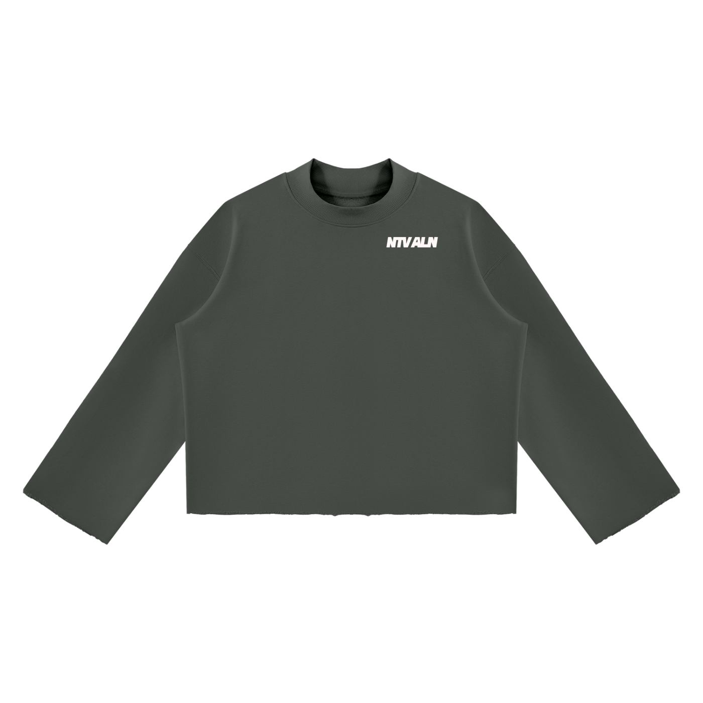 Existentail Mock Neck Raw Edge Boxy Sweatshirt