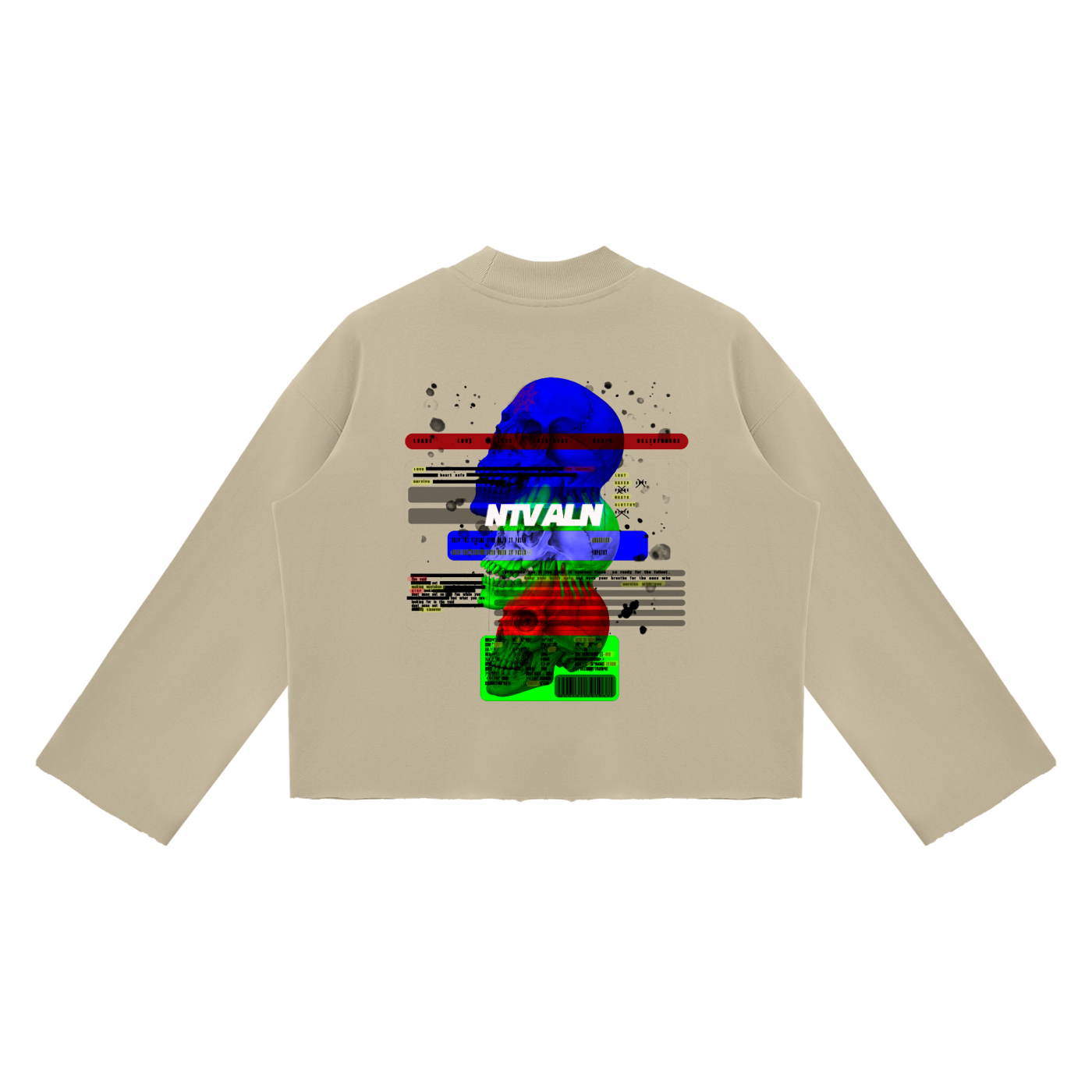 Existentail Mock Neck Raw Edge Boxy Sweatshirt