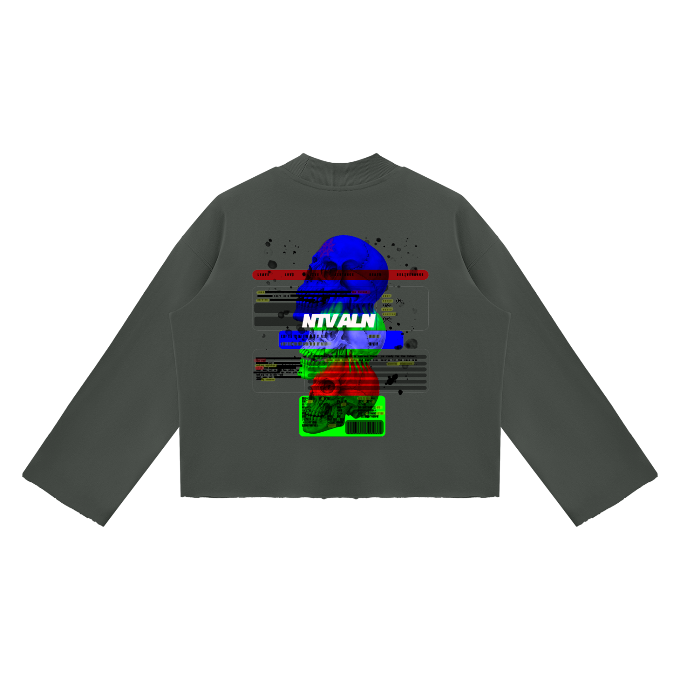 Existentail Mock Neck Raw Edge Boxy Sweatshirt
