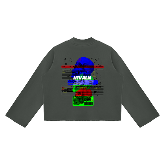 Existentail Mock Neck Raw Edge Boxy Sweatshirt