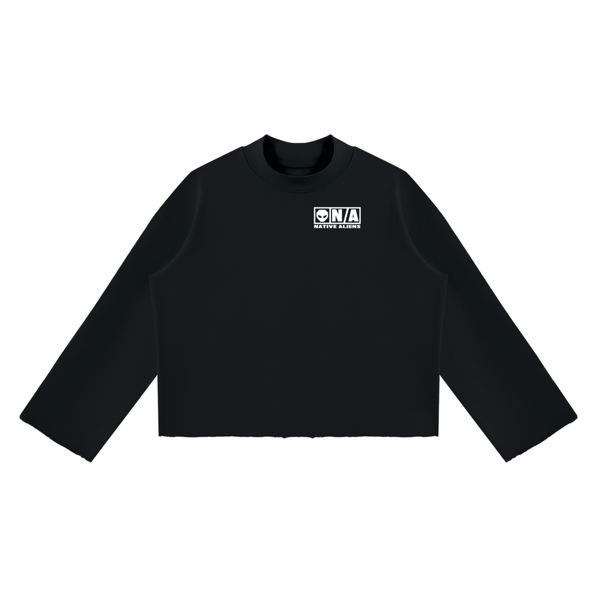 Existentail Mock Neck Raw Edge Boxy Sweatshirt
