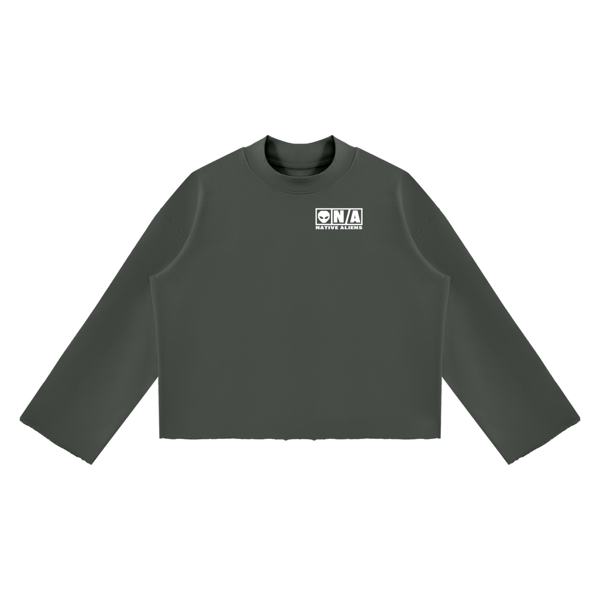 Existentail Mock Neck Raw Edge Boxy Sweatshirt