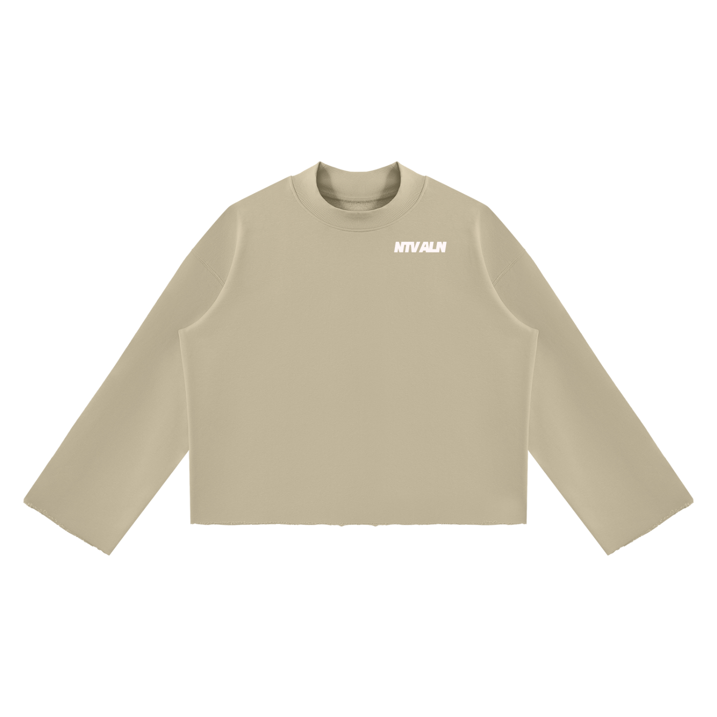 Existentail Mock Neck Raw Edge Boxy Sweatshirt